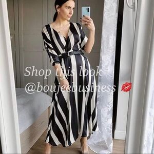 ZARA BNWT Satin Effect Striped Midi Dress